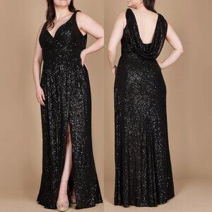 Black Sequin Sleeveless Cowl Back Formal Evening Dress 12